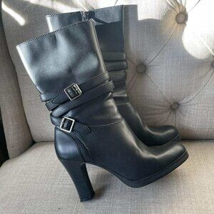 $$ SOLD $$ EUC Candie's Mid Calf Malayna Faux Leather Black Boots